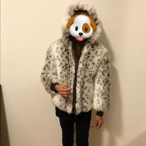 White cheetah print faux fur jacket